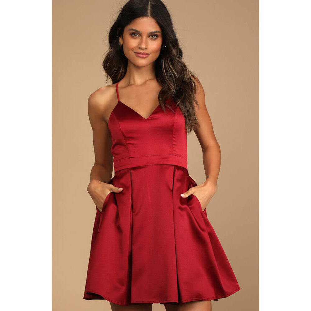 Lulus Be With You Wine Red Skater Dress - Size XS